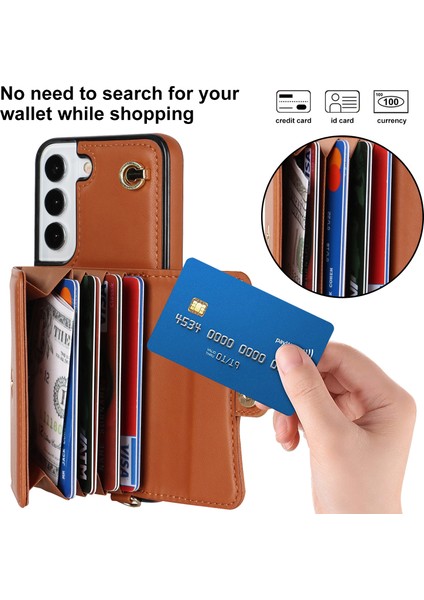 Samsung Galaxy S22 5g Kart Yuvaları Telefon Kabuğu Pu Deri+Tpu Telefon Kasası Kickstand Kapak Kısa+Uzun Kayışlar (Yurt Dışından) fiyatları