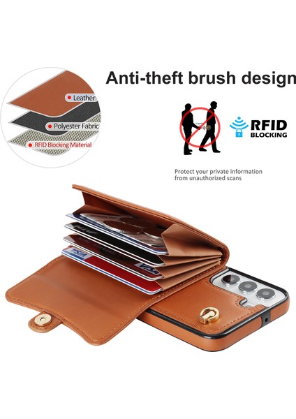 Samsung Galaxy S22 5g Kart Yuvaları Telefon Kabuğu Pu Deri+Tpu Telefon Kasası Kickstand Kapak Kısa+Uzun Kayışlar (Yurt Dışından) modelleri