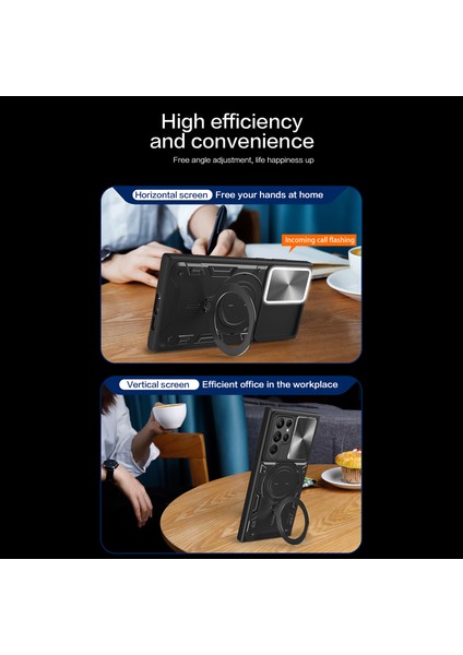 Samsung Galaxy S22 Ultra 5g Rotatableable Kickstand Telefon Kasası Shockproof Pc+Tpu Slayt Kamera Kapağı ile Kapak (Yurt Dışından)