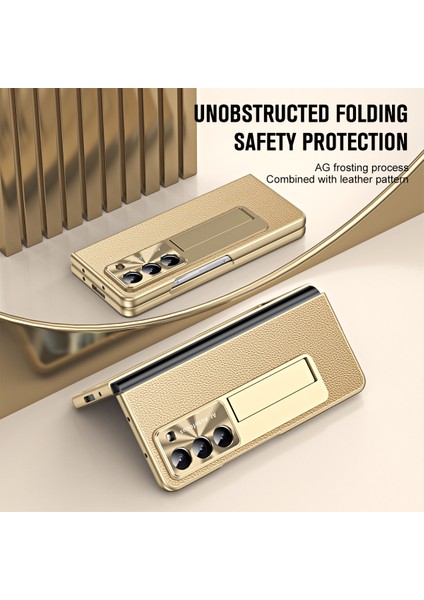 Samsung Galaxy Z Fold5 5g Litchi Doku Deri Pc Kasa Şok Geçirmez Kickstand Telefon Kapağı (Yurt Dışından)