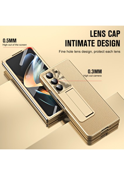 Samsung Galaxy Z Fold5 5g Litchi Doku Deri Pc Kasa Şok Geçirmez Kickstand Telefon Kapağı (Yurt Dışından)