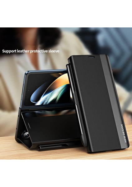 Samsung Galaxy Z Fold5 5g Şok Geçirmez Kasa Pu Deri+Pc Telefon Kapağı Kalemle (Yurt Dışından)