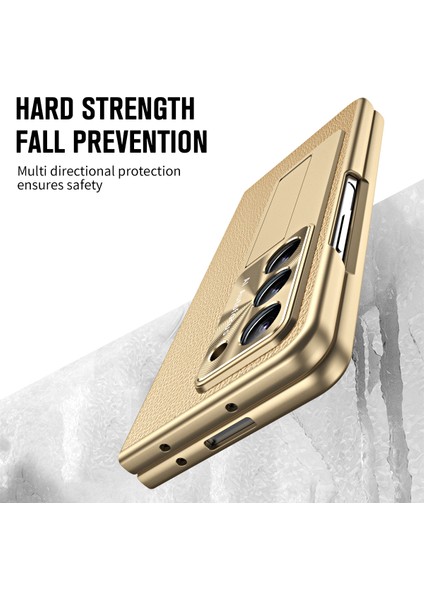 Samsung Galaxy Z Fold5 5g Litchi Doku Deri Pc Kasa Şok Geçirmez Kickstand Telefon Kapağı (Yurt Dışından)