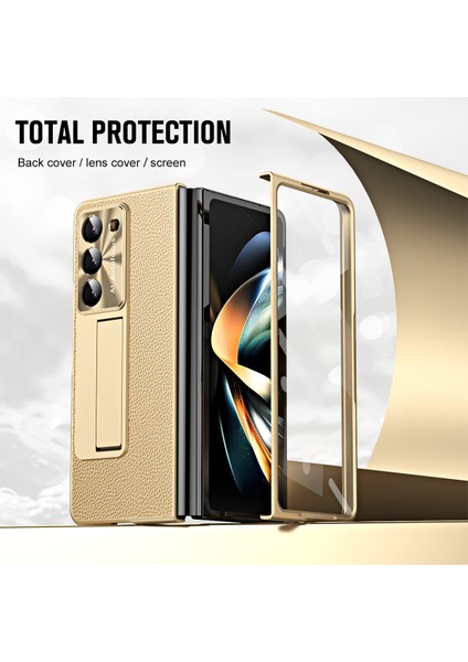 Samsung Galaxy Z Fold5 5g Litchi Doku Deri Pc Kasa Şok Geçirmez Kickstand Telefon Kapağı (Yurt Dışından)