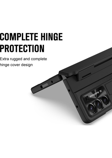 Samsung Galaxy Z Fold5 5g Kickstand Telefon Kılıfı Pu Deri+Pc Şok Geçirmez Koruyucu Kapak Temperli Cam Film ile (Yurt Dışından)