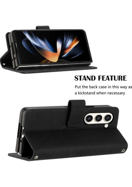 Samsung Galaxy Z Fold5 5g 5g Telefon Stand Kapağı Baskı Hatları Deri Cüzdan Kılıfı Omuz Kayışı (Yurt Dışından)