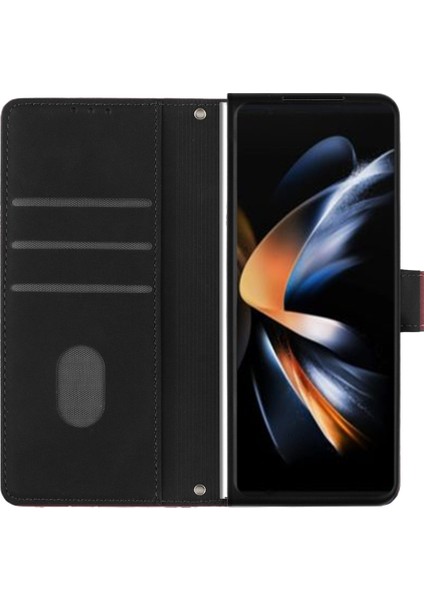 Samsung Galaxy Z Fold5 5g 5g Telefon Stand Kapağı Baskı Hatları Deri Cüzdan Kılıfı Omuz Kayışı (Yurt Dışından)