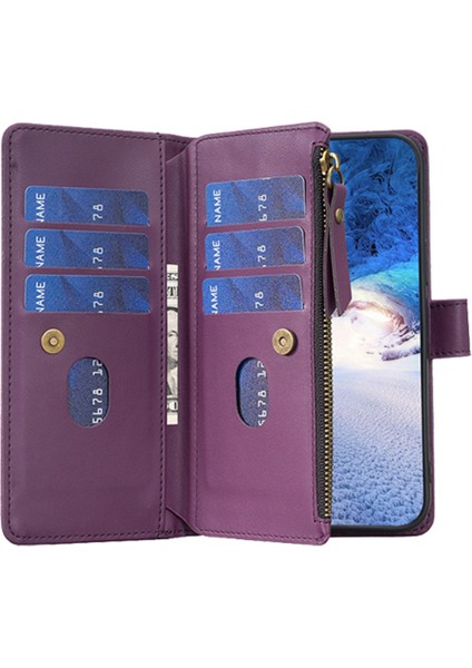 Samsung Galaxy S21 Fe 5g Manyetik Telefon Kapağı Pu Deri Cüzdan Stand Zippered Telefon Kılıfı (Yurt Dışından)