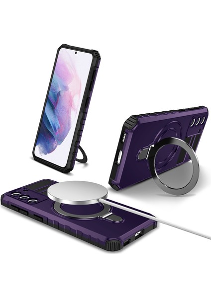 Samsung Galaxy S21 Plus 5g Manyetik Metal Yüzük Cep Telefon Kılıfı Pc+ Tpu Telefon Kickstand Cover (Yurt Dışından)