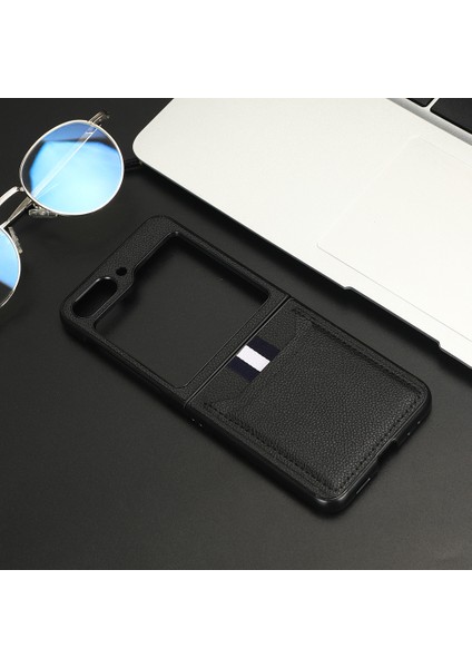 Samsung Galaxy Z Flip5 5g Pu Deri+Pc Arka Kapak Ultra Ince Litchi Doku Kartı Yuvası Telefon Kılıfı (Yurt Dışından)