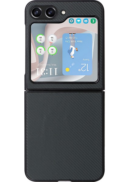 Samsung Galaxy Z Flip5 5g Karbon Fiber Doku Telefon Kılıfı Pu Deri+Pc Koruyucu Kapak (Yurt Dışından)