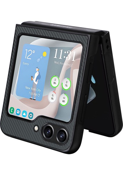 Samsung Galaxy Z Flip5 5g Karbon Fiber Doku Telefon Kılıfı Pu Deri+Pc Koruyucu Kapak (Yurt Dışından)