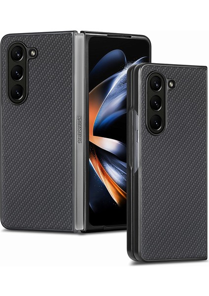 Samsung Galaxy Z Fold5 5g Karbon Fiber Doku Pu Deri+Pc Kılıf Kesin Kesim Telefon Kapağı (Yurt Dışından)