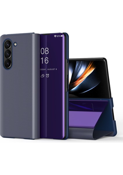 Samsung Galaxy Z Fold5 5g Elektrapılaşma Deri Telefon Kapağı Stand ile Ayna Yüzey Telefon Kılıfı (Yurt Dışından)
