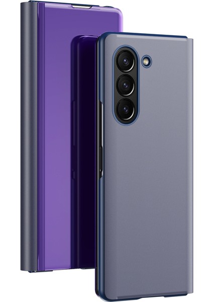 Samsung Galaxy Z Fold5 5g Elektrapılaşma Deri Telefon Kapağı Stand ile Ayna Yüzey Telefon Kılıfı (Yurt Dışından)