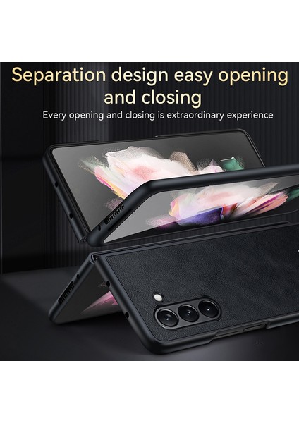 Samsung Galaxy Z Fold5 5g Pu Deri Kaplamalı Tpu+Pc Kılıf Önleyici Telefon Kapağı (Yurt Dışından)