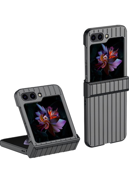 Samsung Galaxy Z Flip5 5g Şok Geçirmez Kasa Çizgili Tasarım Telefon Kasası Anti-Düşme Sert Pc Kapağı (Yurt Dışından)