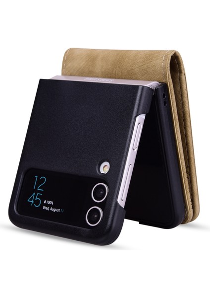 Samsung Galaxy Z Flip4 Için 5g Pu Deri Kart Tutucu Telefon Kılıfı Baskılı Kedi Çiçek Anti-Dalgalı Kapak Brown (Yurt Dışından)