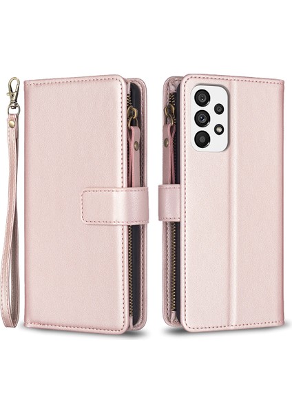 Samsung Galaxy A73 5g Fingerprint Anti-Fingerprint Cüzdan Kılıfı Stand Zippered Pu Deri Kabuk Kapağı (Yurt Dışından)