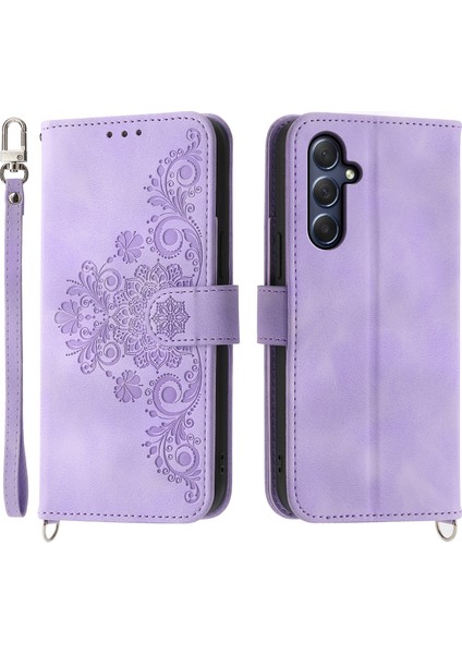 Samsung Galaxy M54 5G/F54 5g Cüzdan Telefon Kılıfı Çiçek Baskılı Strap ile Deri Touch Deri Kapak (Yurt Dışından)
