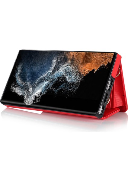 Samsung Galaxy S22 Ultra 5g Pu Deri+Tpu Telefon Kılıf Kart Yuvaları Rfıd Engelleme Kickstand Kapağını Kısa+Uzun Kayışlarla (Yurt Dışından)