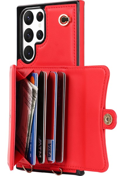 Samsung Galaxy S22 Ultra 5g Pu Deri+Tpu Telefon Kılıf Kart Yuvaları Rfıd Engelleme Kickstand Kapağını Kısa+Uzun Kayışlarla (Yurt Dışından)