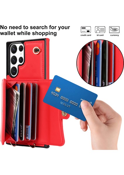 Samsung Galaxy S22 Ultra 5g Pu Deri+Tpu Telefon Kılıf Kart Yuvaları Rfıd Engelleme Kickstand Kapağını Kısa+Uzun Kayışlarla (Yurt Dışından)