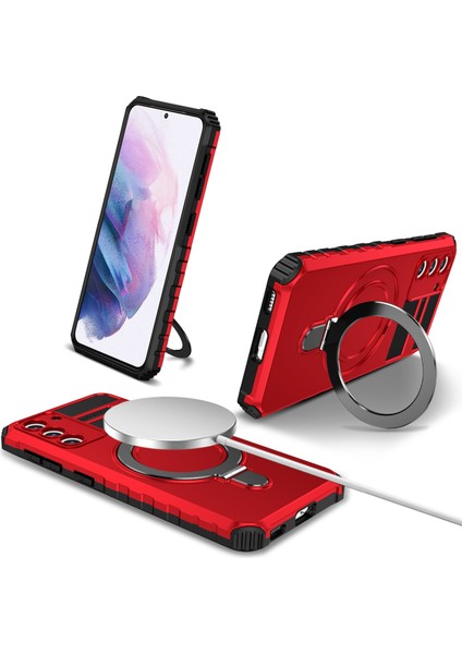 Samsung Galaxy S21 Plus 5g Manyetik Metal Yüzük Cep Telefon Kılıfı Pc+ Tpu Telefon Kickstand Cover (Yurt Dışından)