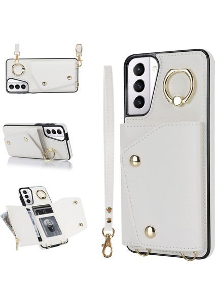 Samsung Galaxy S21 4g/5g Kickstand Case Fermuer Cüzdan Pu Deri Kaplamalı Tpu Crossbody Telefon Kapağı (Yurt Dışından)