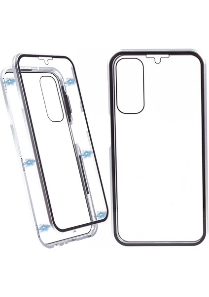Samsung Galaxy A24 4g Açık Çift Taraflı Temperli Cam Kılıf Manyetik Adsorpsiyon Metal Çerçeve Telefon Kapağı (Yurt Dışından)