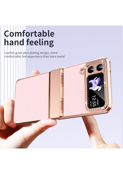 Samsung Galaxy Z Flip4 5g Menteşe Koruma Telefon Kılıfı Pu Deri+Pc Elektrografa Kapağı (Yurt Dışından)