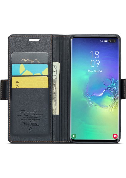 Samsung Galaxy S10 Plus Rfıd Engelleyen Deri Kılıf Cüzdan Stand Telefon Kapağı (Yurt Dışından)