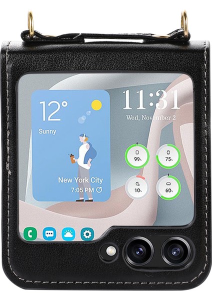 Samsung Galaxy Z Flip5 5g Pu Deri Pc Telefon Kılıfı Omuz Kayışı ile Koruyucu Koruyucu Kapak (Yurt Dışından) fırsatları