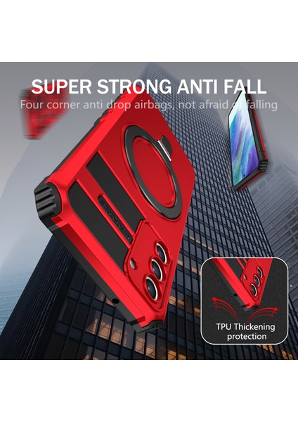 Samsung Galaxy S21 Fe 5g Cep Telefon Kılıfı Pc+Tpu Manyetik Metal Yüzük Kickstand Cover (Yurt Dışından)