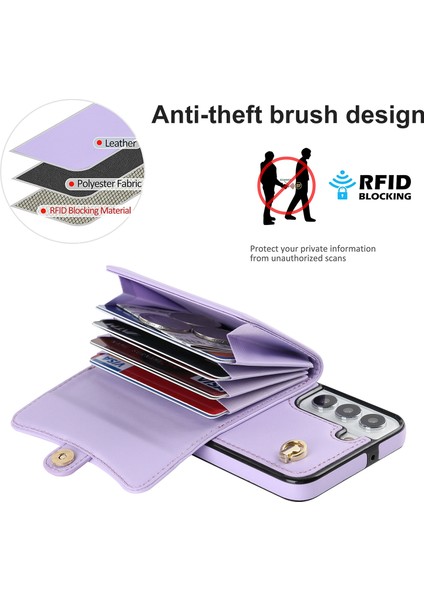 Samsung Galaxy S22 5g Kart Yuvaları Telefon Kabuğu Pu Deri+Tpu Telefon Kasası Kickstand Kapak Kısa+Uzun Kayışlar (Yurt Dışından) modelleri