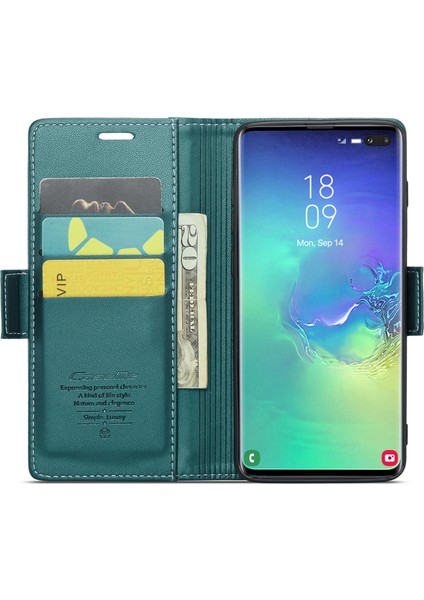 Samsung Galaxy S10 Plus Rfıd Engelleyen Deri Kılıf Cüzdan Stand Telefon Kapağı (Yurt Dışından)