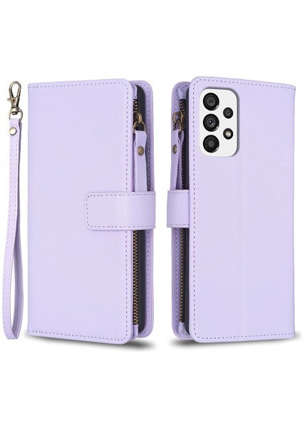 Samsung Galaxy A73 5g Fingerprint Anti-Fingerprint Cüzdan Kılıfı Stand Zippered Pu Deri Kabuk Kapağı (Yurt Dışından)