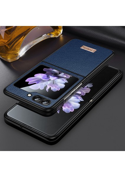 Samsung Galaxy Z Flip5 5g Ince Fit Telefon Kılıfı Pu Deri Kaplamalı Pc+ Tpu Litchi Doku Kapağı (Yurt Dışından)