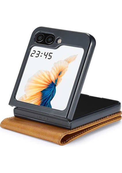 Samsung Galaxy Z Flip5 5g Pu Deri Telefon Kılıf Kart Tutucu Buzağı Doku Stand Kapağı (Yurt Dışından)