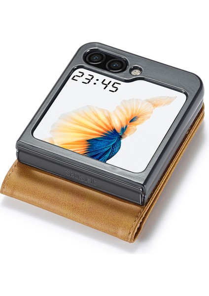Samsung Galaxy Z Flip5 5g Pu Deri Telefon Kılıf Kart Tutucu Buzağı Doku Stand Kapağı (Yurt Dışından)