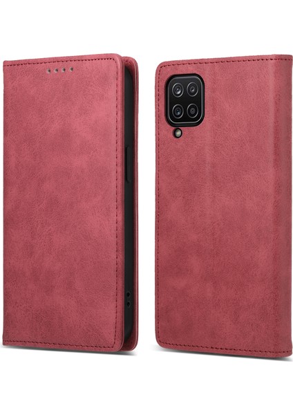 Samsung Galaxy A12 Stand Pu Deri Telefon Kapağı Rfıd Engelleme Cüzdan Telefon Kılıfı (Yurt Dışından)
