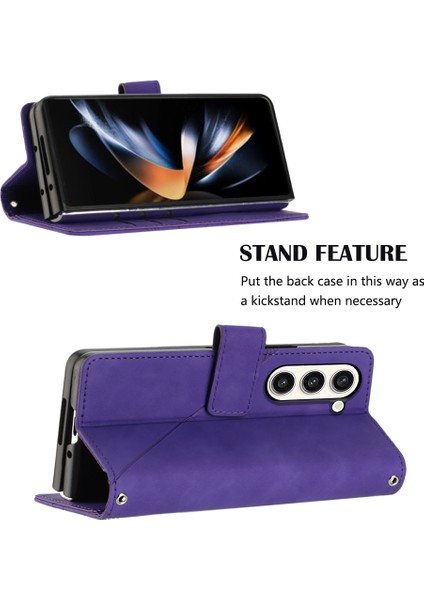 Samsung Galaxy Z Fold5 5g 5g Telefon Stand Kapağı Baskı Hatları Deri Cüzdan Kılıfı Omuz Kayışı (Yurt Dışından)
