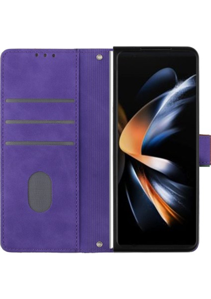 Samsung Galaxy Z Fold5 5g 5g Telefon Stand Kapağı Baskı Hatları Deri Cüzdan Kılıfı Omuz Kayışı (Yurt Dışından)