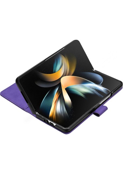 Samsung Galaxy Z Fold5 5g 5g Telefon Stand Kapağı Baskı Hatları Deri Cüzdan Kılıfı Omuz Kayışı (Yurt Dışından)