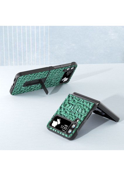 Samsung Galaxy Z Flip4 5g Koruyucu Kapak Gerçek Inek Deri+Pc Kickstand Telefon Kılıfı (Yurt Dışından) modelleri
