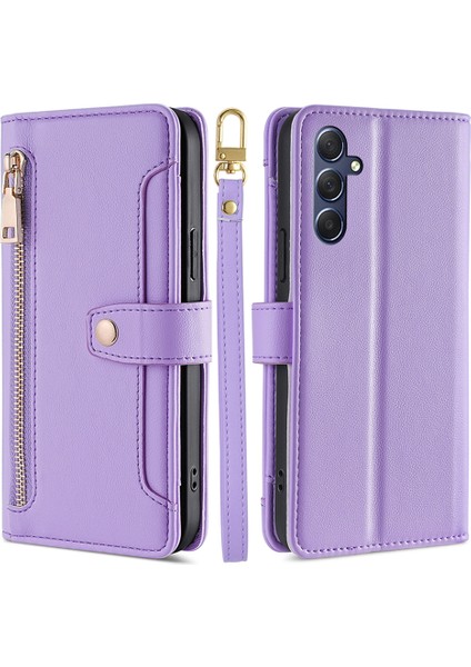 Samsung Galaxy M54 5G/F54 5g Folio Flip Stand Cüzdan Kılıfı Zipper Cep Pu Deri Telefon Kapağı (Yurt Dışından)