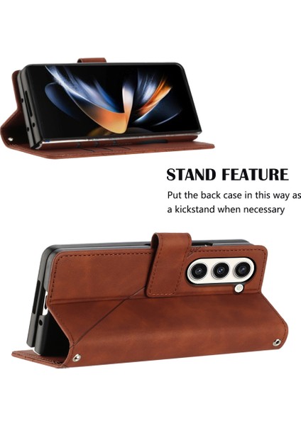 Samsung Galaxy Z Fold5 5g 5g Telefon Stand Kapağı Baskı Hatları Deri Cüzdan Kılıfı Omuz Kayışı (Yurt Dışından)