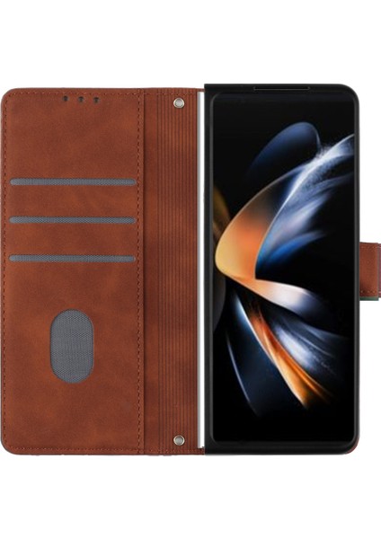 Samsung Galaxy Z Fold5 5g 5g Telefon Stand Kapağı Baskı Hatları Deri Cüzdan Kılıfı Omuz Kayışı (Yurt Dışından)