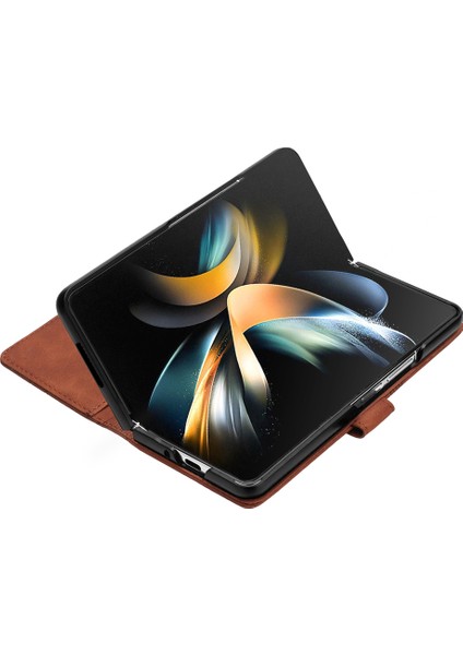 Samsung Galaxy Z Fold5 5g 5g Telefon Stand Kapağı Baskı Hatları Deri Cüzdan Kılıfı Omuz Kayışı (Yurt Dışından)