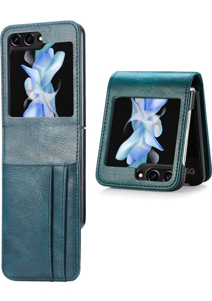 Samsung Galaxy Z Flip5 5g Anti-Drop Pu Deri Deri Pc Telefon Kabuğu Cüzdan Telefon Kılıfı (Yurt Dışından)